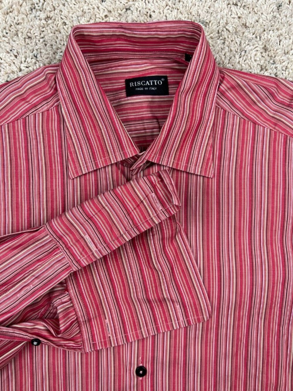 Riscatto Button Up Shirt Mens Large Long Sleeve Striped Red Made In Italy Cotton